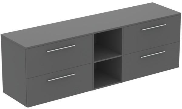 Ideal Standard i.life B Möbel-Set 200 cm, 4 Auszüge, 2 offene Fächer, Chrom, Weiß matt
