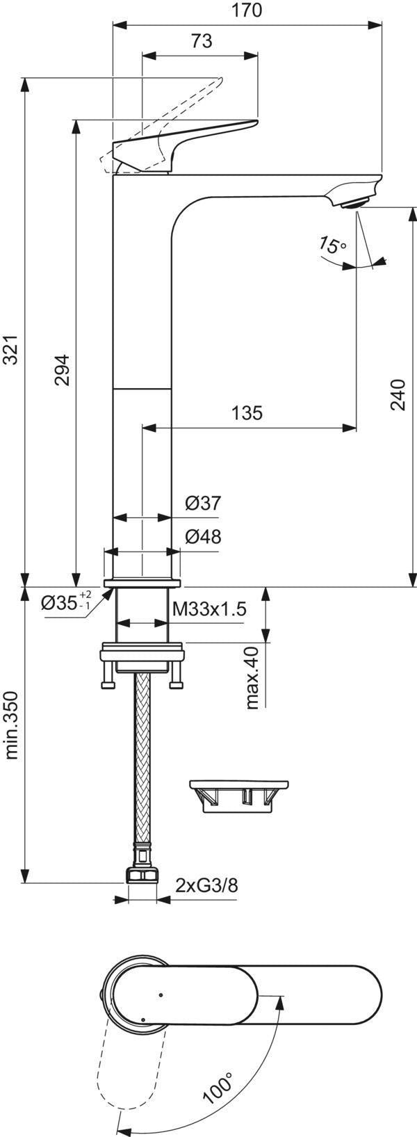 Ideal Standard Ceralife O Waschtisch-Einhandhebelmischer mit Kaltstart-Funktion, Chrom