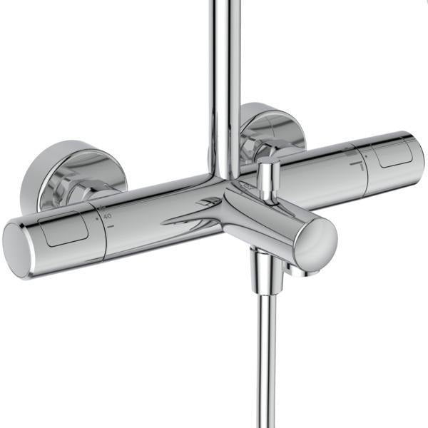 IDEAL STANDARD Duschsystem Ceratherm T25 mit Badethermostat, runder Kopfbrause und Handbrause in Chrom
