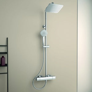 Ideal Standard Duschsystem Ceratherm C100 Square Brausestange rund Chrom – Thermostat & Verbrühschutz