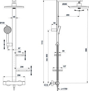 Ideal Standard Duschsystem Ceratherm Alu+ mit Thermostat, Kopf- und Handbrause, 2 Ablagen, Silber
