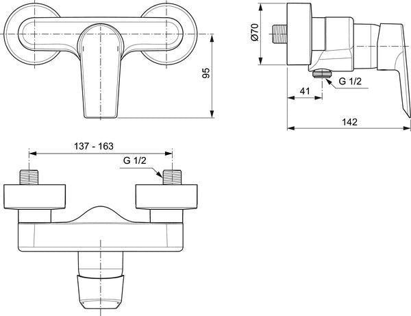 IDEAL STANDARD Tesi Brausearmatur AP, Ausladung 140 mm, Chrom, Einhandhebelmischer