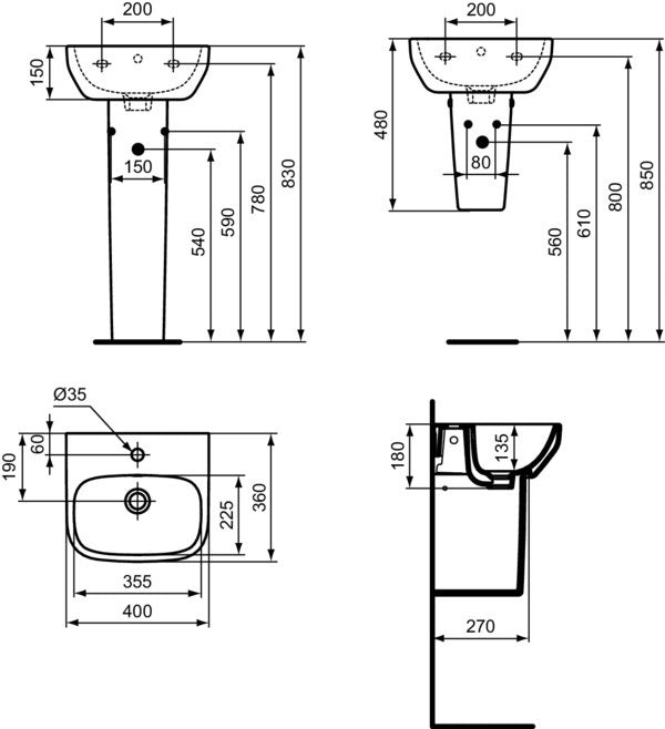 Ideal Standard i.life A Halbsäule für Handwaschbecken in Weiß – Kristallporzellan