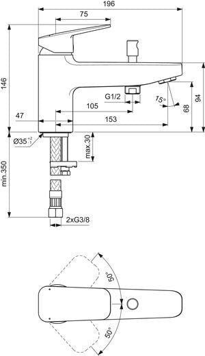Ideal Standard Ceraplan Badearmatur für Wannenrand – 1-löchig, Chrom, keramische Kartusche