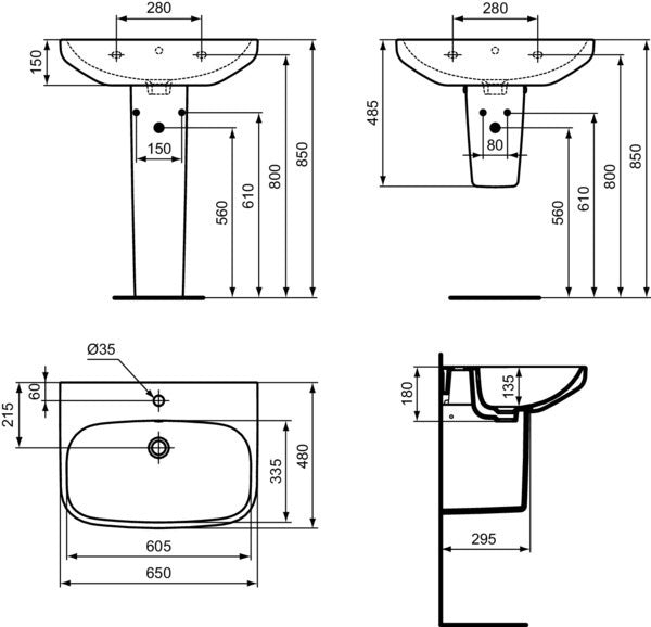 Ideal Standard i.life A Waschtisch 650x480mm Weiß, 1 Hahnloch, mit Überlauf
