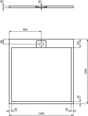 Ideal Standard Quadrat-Brausewanne Ultra Flat S i.life 1200x1200x30 mm Carraraweiß – Mineralguss mit Rutschhemmung
