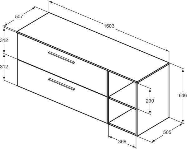 Ideal Standard i.life B Badmöbelset 160 cm – 2 Auszüge, 2 offene Fächer, Chrom/Weiß matt