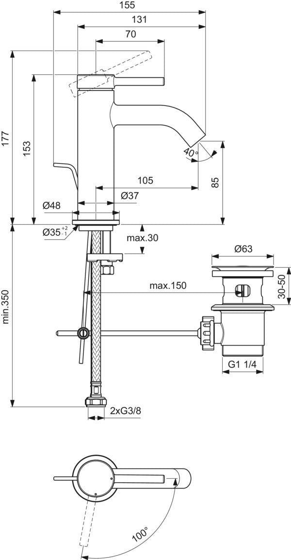 Ideal Standard Ceraline Nuovo Waschtischarmatur H85 mit Ablaufgarnitur und BlueStart in Chrom