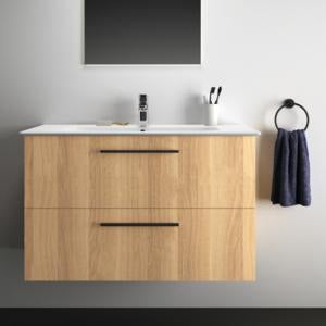 Ideal Standard i.life A Waschtischset 100 cm mit Unterschrank, weiß matt, schwarzer Griff