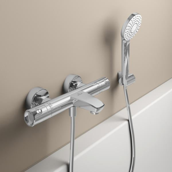 Ideal Standard Badethermostat AP Ceratherm T50 mit Handbrauseset Chrom – Thermostatische Wandarmatur