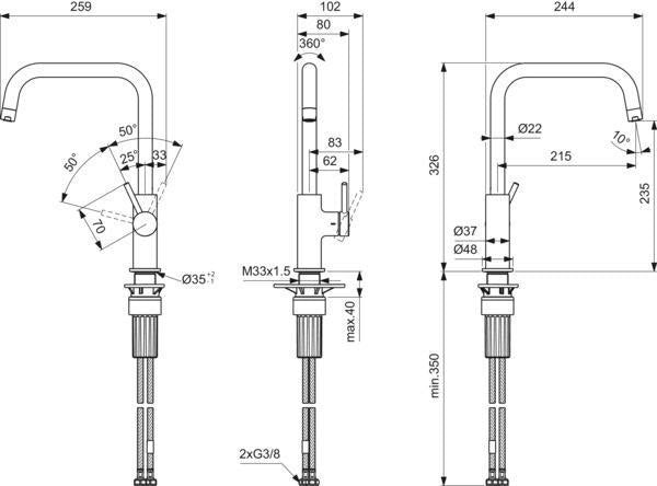 IDEAL STANDARD Ceraline Nuovo Küchenarmatur 215 mm U-Auslauf Chrom