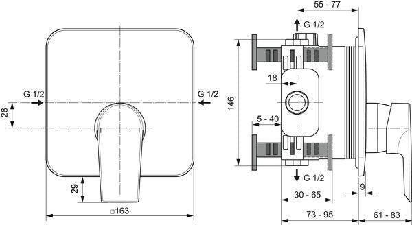 IDEAL STANDARD Tesi Brausearmatur Unterputz Fertigmontageset Chrom Rosette 163x163 mm