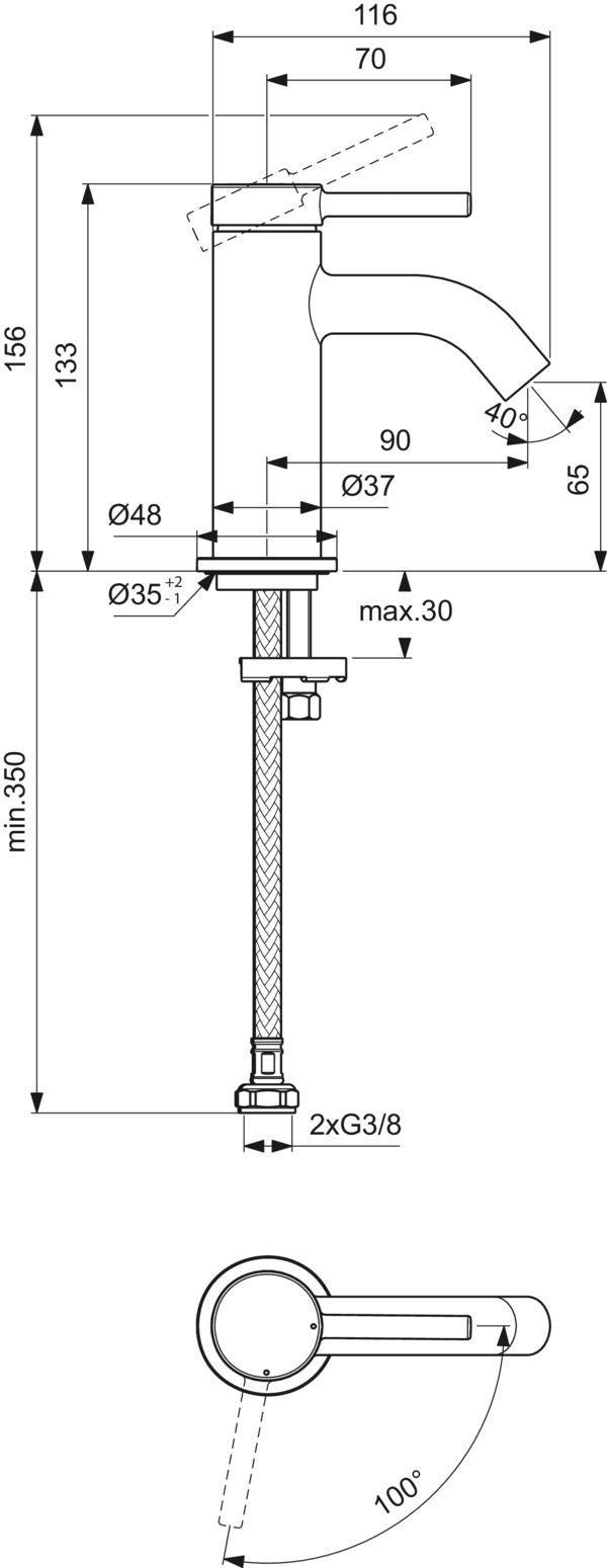 Ideal Standard Ceraline Nuovo Waschtischarmatur 90 mm Chrom BlueStart ohne Ablaufgarnitur