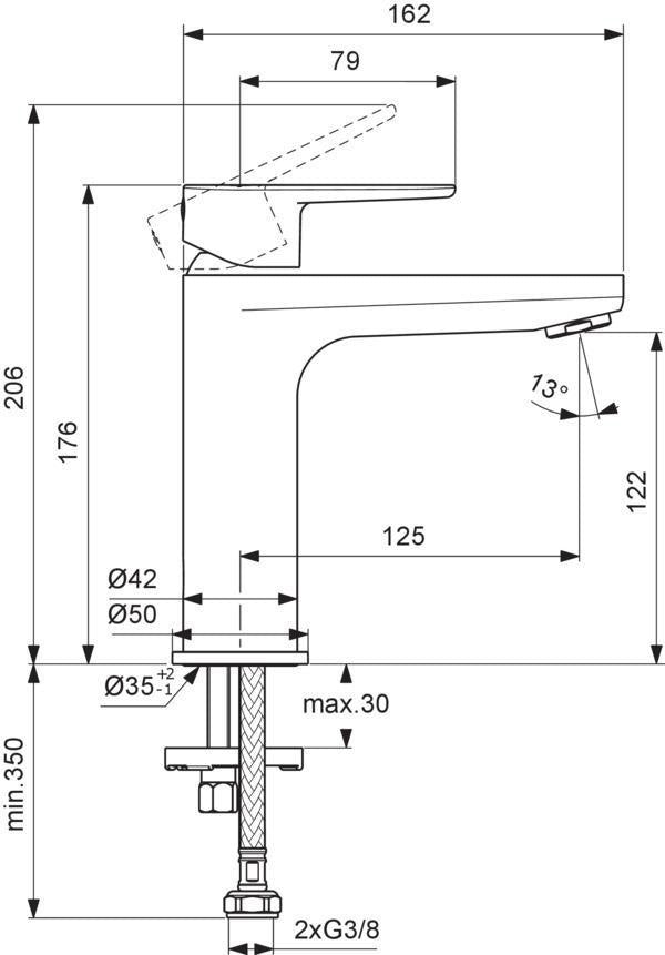 Ideal Standard Cerafine O Waschtischarmatur H120 ohne Ablaufgarnitur, Ausladung 126 mm, Chrom