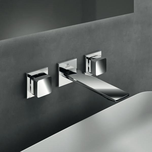 Ideal Standard Conca Wand-Waschtischarmatur, zweigriffig, Ausladung 180 mm, Brushed Gold