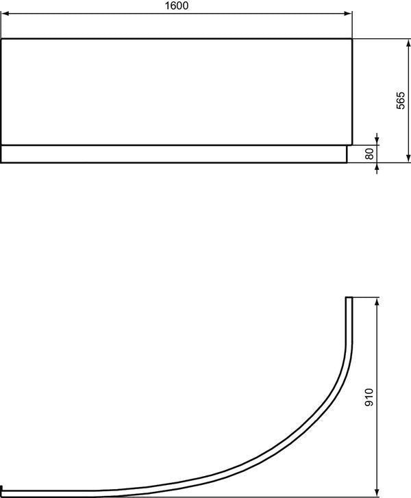 IDEAL STANDARD Hotline Neu Acryl-Frontschürze 1600 mm asymmetrisch rechts Weiß