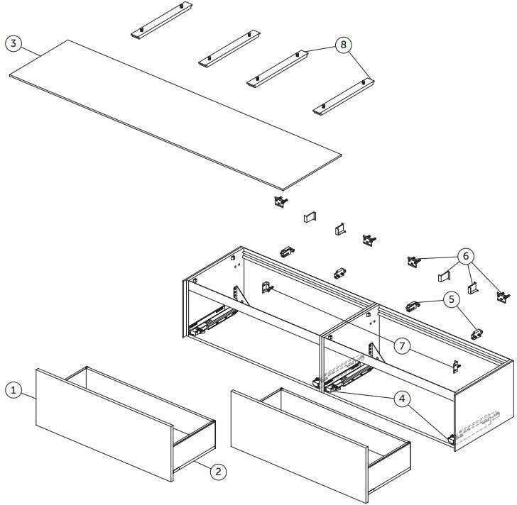 Ideal Standard Conca WT-Unterschrank 1985 mm, 2 Auszüge, Eiche geflammt, wandhängend