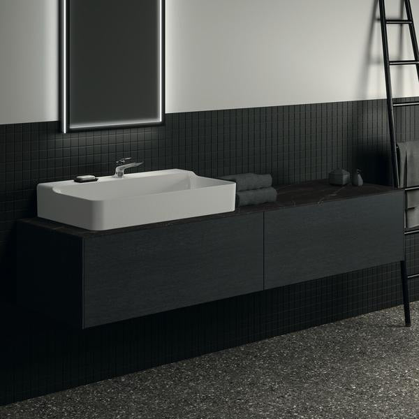 Ideal Standard Waschtischplatte Conca aus Keramik 1987x505x6 mm in Marmor Noir Desir
