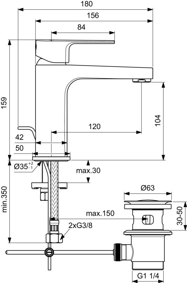 Ideal Standard Cerafine D Waschtischarmatur, Chrom, 120 mm Ausladung, ohne Ablaufgarnitur