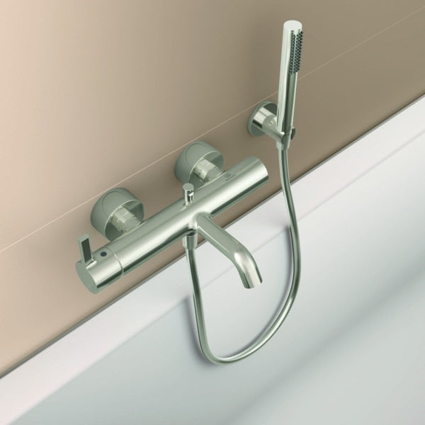 Ideal Standard Idealrain Atelier Brausehalter mit runder Rosette in Brushed Gold – Wandmontage