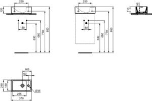 Ideal Standard i.life S Handwaschbecken 370x210x120mm Weiß, 1 Hahnloch rechts, ohne Überlauf