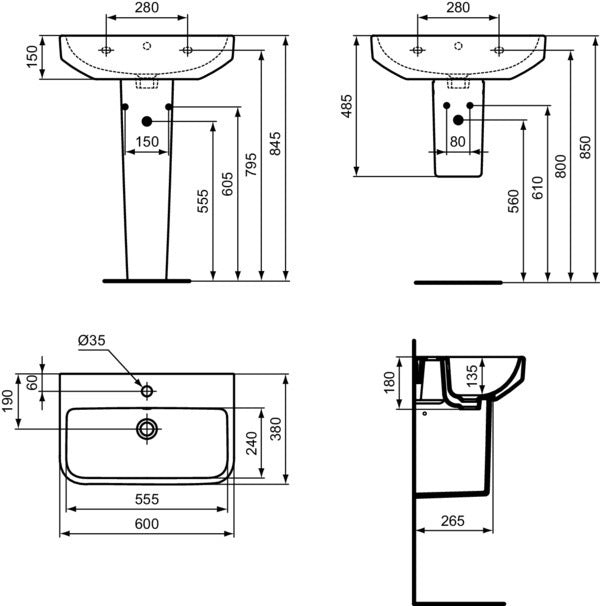 Ideal Standard i.life S Waschtisch 600x380x180 mm Weiß, 1 Hahnloch, mit Überlauf