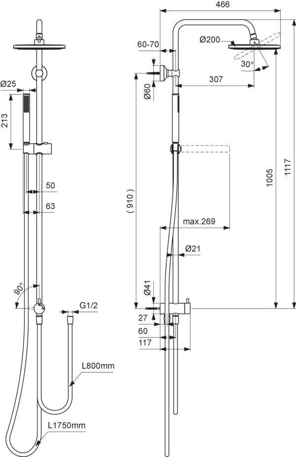 IDEAL STANDARD Duschsystem Idealrain für AP-Armatur in Silk Black – mit Kopf- und Handbrause