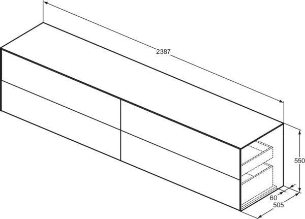 Ideal Standard Conca WT-Unterschrank 2387 mm, 4 Auszüge, Sunset Matt, wandhängend, Push-Open