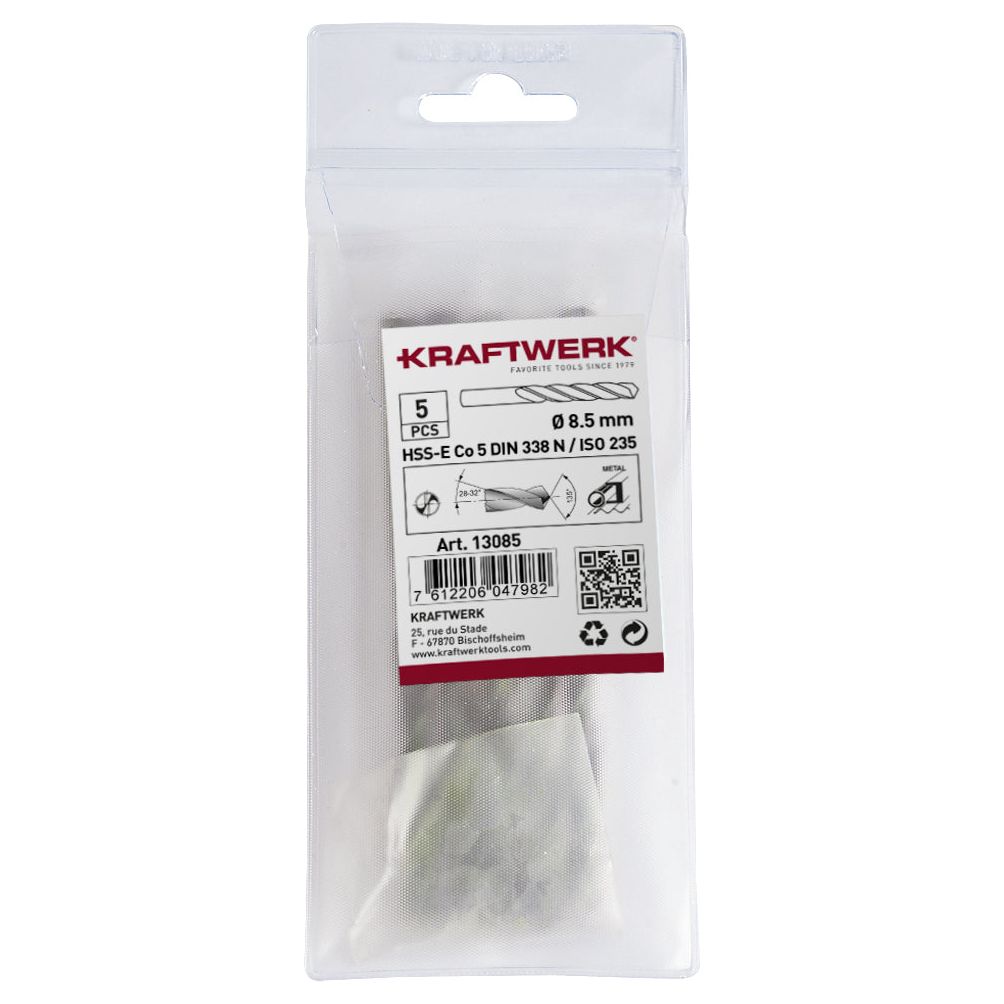 Kraftwerk Spiralbohrer HSS-E Co5 DIN 338 Ø 8.5 mm