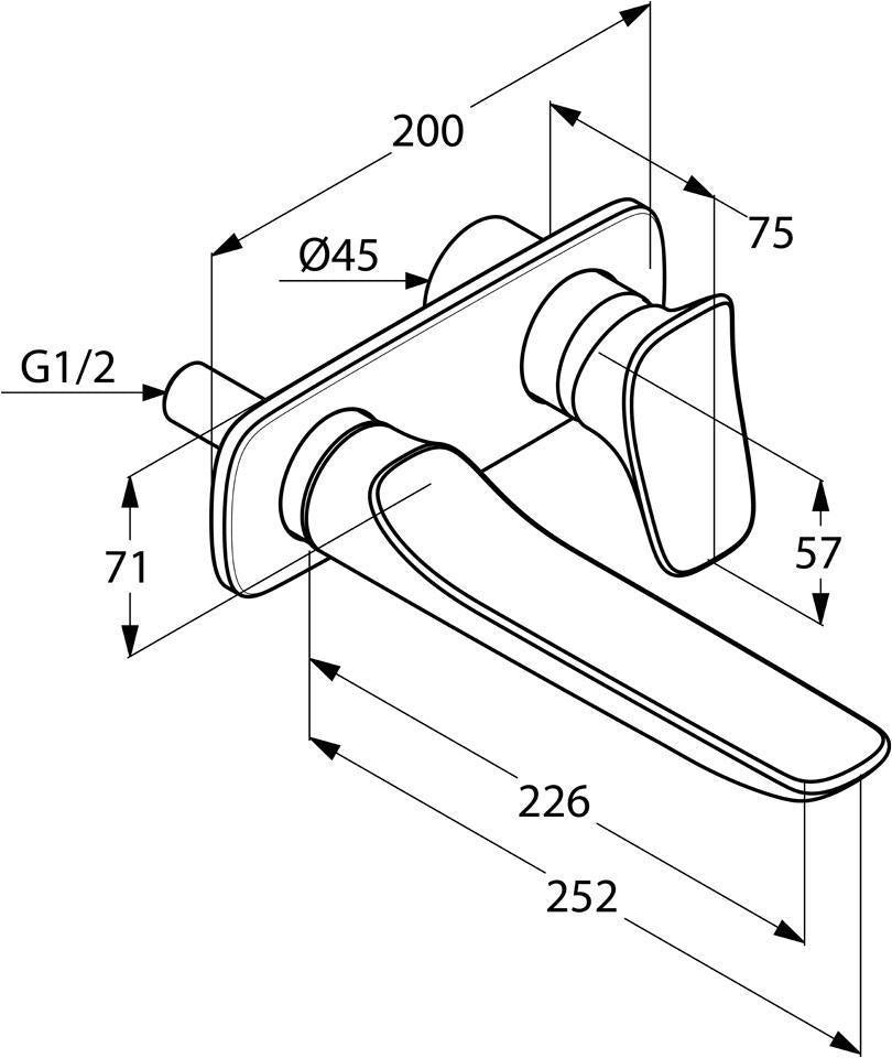 KLUDI AMBA Unterputz-Waschtisch-Wand-Einhandmischer 2-Loch chrom Ausladung 226 mm