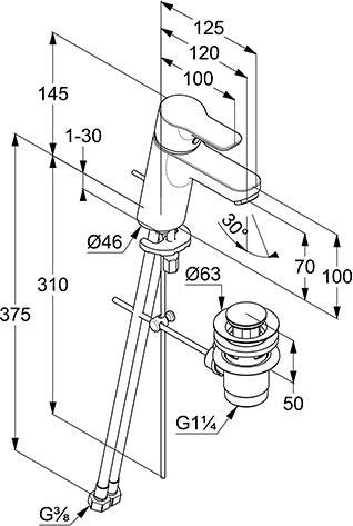 KLUDI PURE & EASY Waschtisch-Einhandmischer 70 mit Metall-Ablaufgarnitur – Chrom