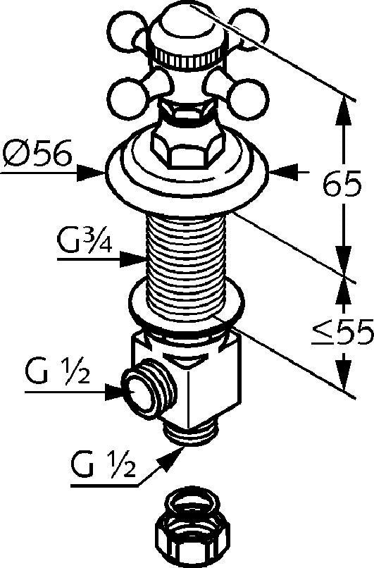 KLUDI 1926 Seitenventil DN 15 Chrom – Standmontage mit Kreuzgriff
