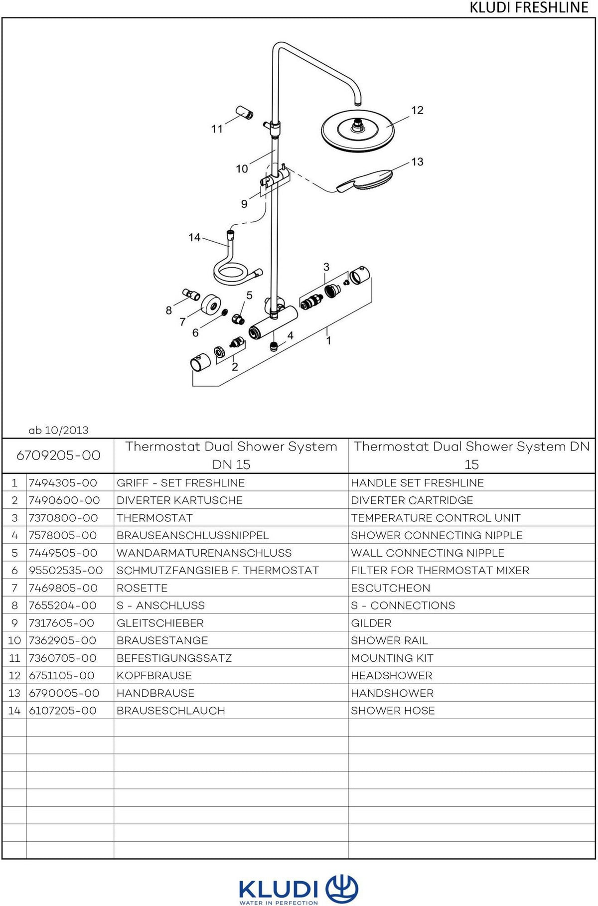 KLUDI FRESHLINE Thermostat Dual Shower System DN 15 – chrom, mit Kopf- und Handbrause