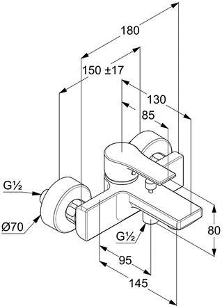 KLUDI ZENTA SL Wannenfüll- und Brause-Einhandmischer DN 15, eigensicher, chrom – Wandmontage