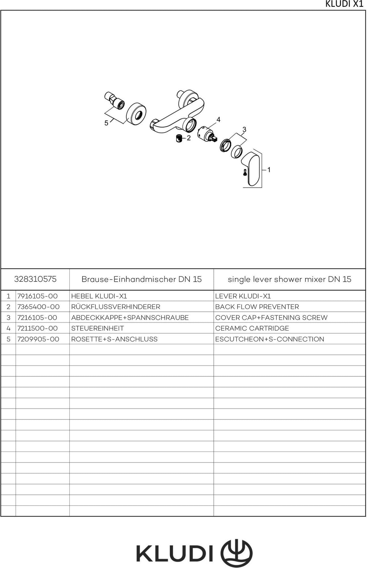 KLUDI-X1 Brause-Einhandmischer eigensicher chrom – Wandmontage, DN 15, Rückflusssicherung