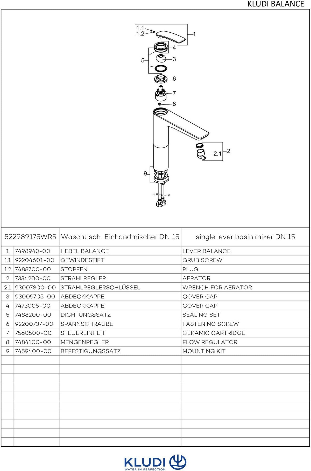 KLUDI BALANCE Waschschüssel-Einhandmischer 3,8 l/min weiß/chrom – Auslaufhöhe 272 mm