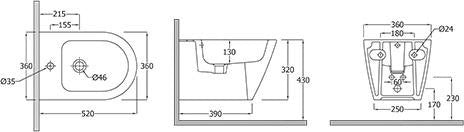 KLUDI-RESA R Wand-Bidet 52 cm in Mattschwarz mit verdeckter Befestigung