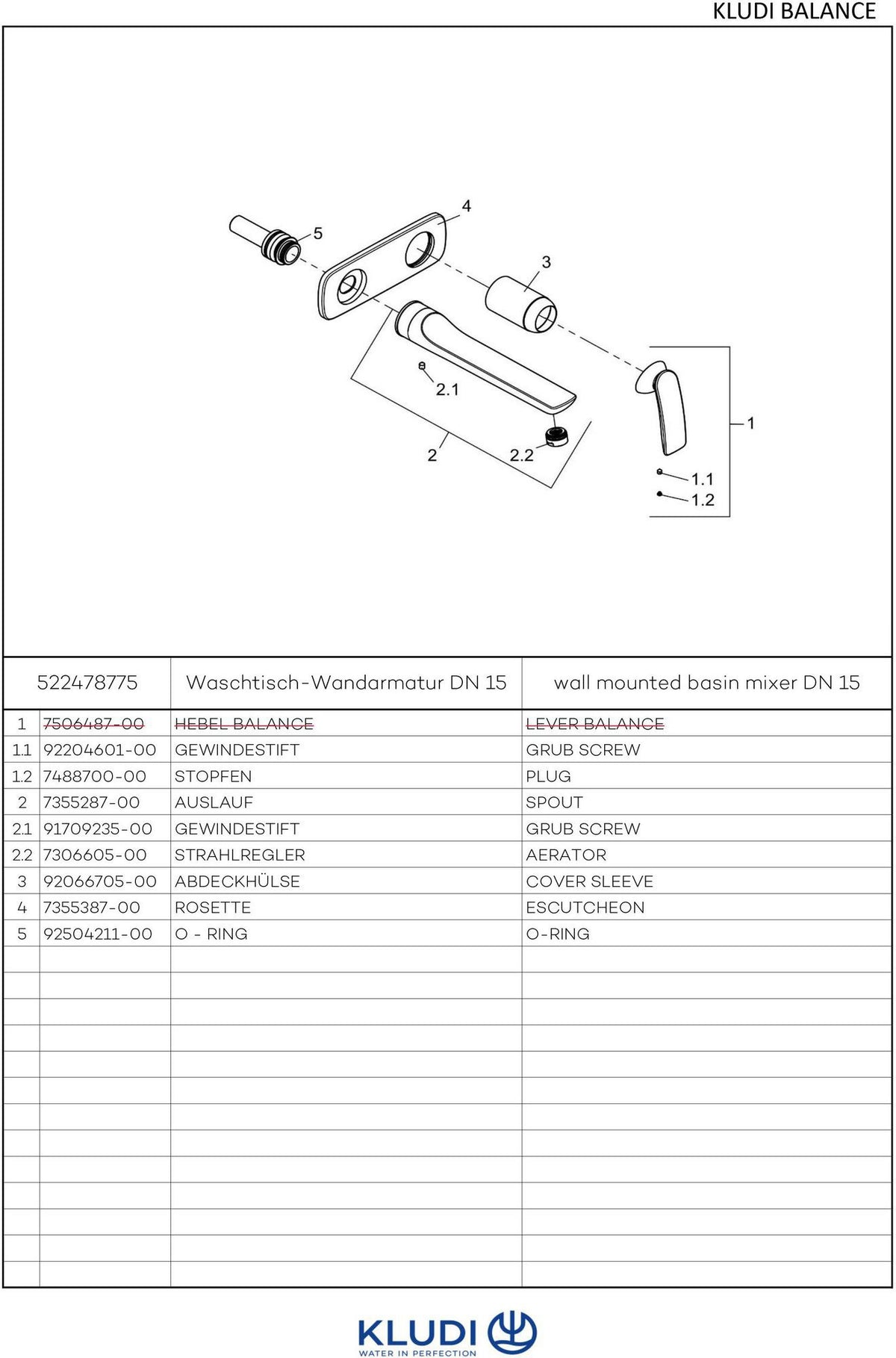 KLUDI BALANCE 2-Loch-Waschtisch-Einhandmischer Wandmontage 235 mm chrom