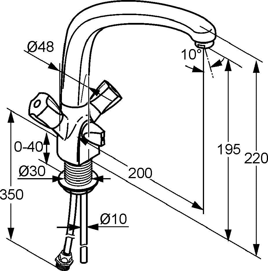 KLUDI STANDARD Spültisch-Multi-Armatur mit 200 mm Auslauf, chrom – inkl. Geräteanschlussventil
