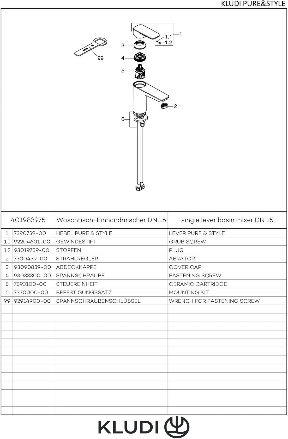 KLUDI PURE&STYLE SmartStart Waschtisch-Einhandmischer 100 DN 15, chrom – mit Kaltstart-Funktion