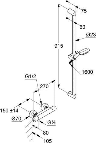 KLUDI LOGO Shower-Duo 1S Wandstange 600 mm chrom – Thermostat-Brausearmatur mit Verbrühschutz