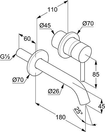 KLUDI BOZZ Waschtisch-Zweilochbatterie Unterputz-Einhandmischer chrom Ausladung 180 mm