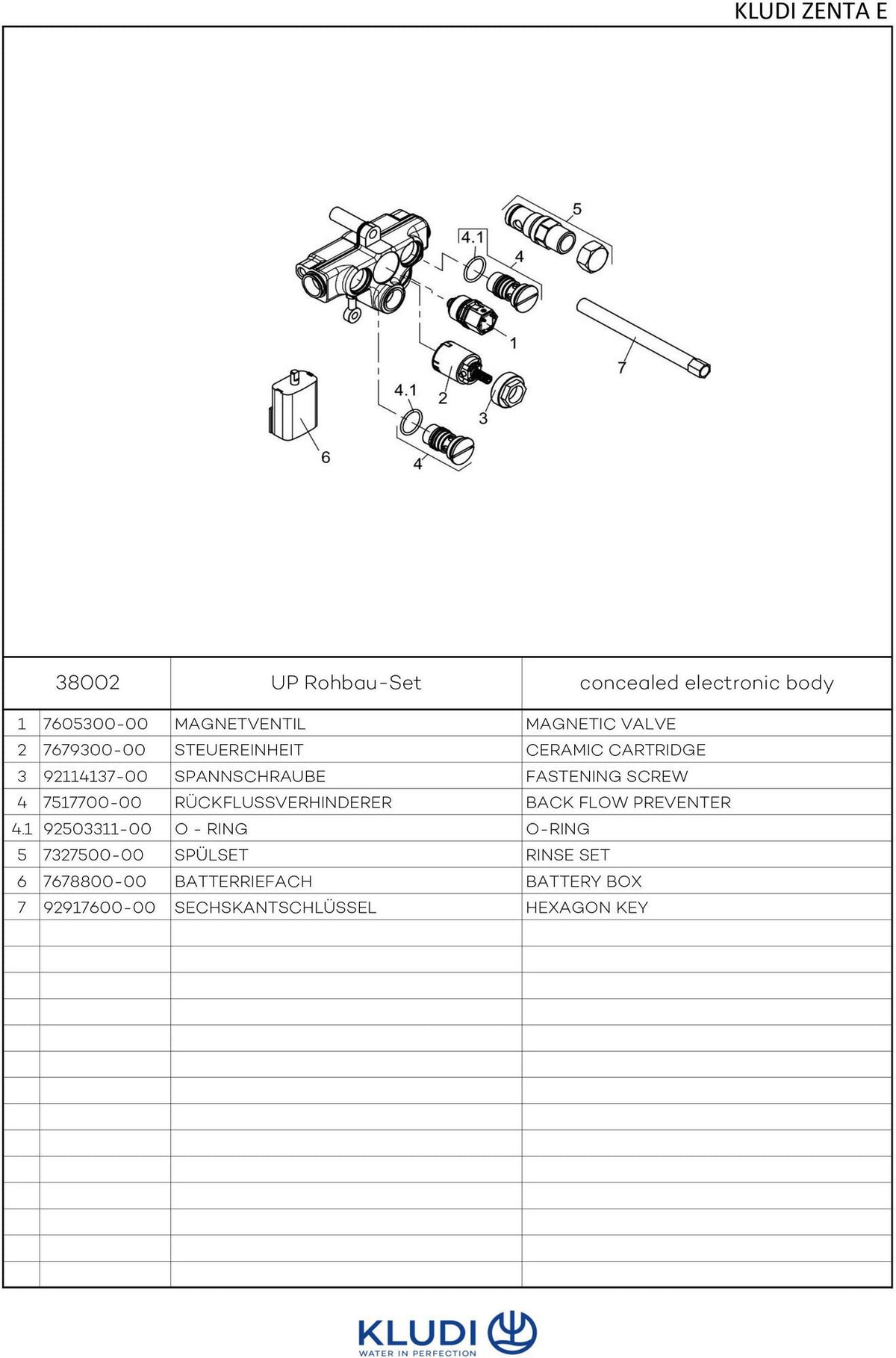 KLUDI ZENTA SL Unterputz-Elektronik-Körper 6V DN 15 – Rohbauset mit Batterie & Keramikkartusche