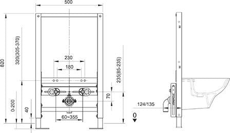 KLUDI UNIFIX Bidet-Vorwandelement 110 – Wandmontage, 1140 mm, ohne Armaturenlöcher