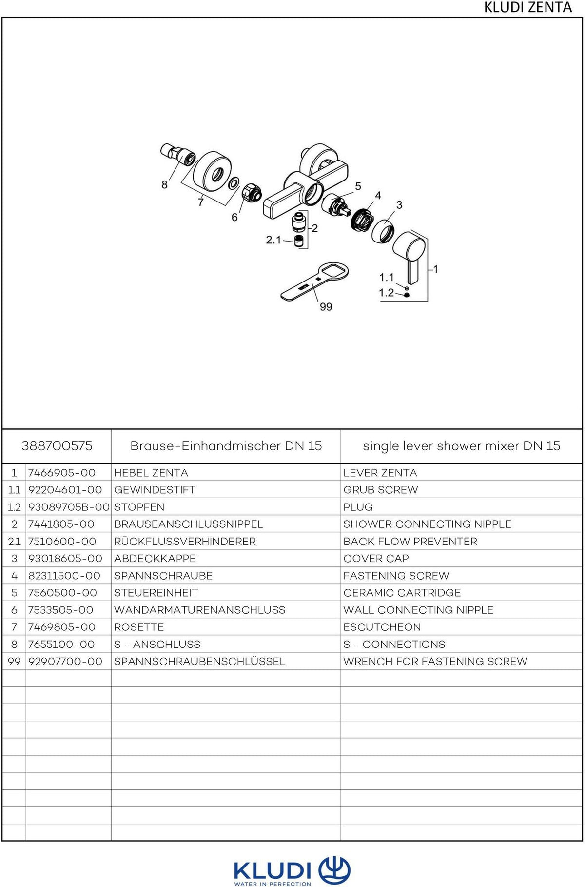 KLUDI ZENTA Brause-Einhandmischer DN 15 chrom – Wandarmatur mit Keramik-Kartusche & Temperaturbegrenzung