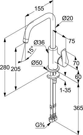 KLUDI PURE & SOLID Waschtisch-Einhandhebelmischer DN 15 chrom – ohne Ablaufgarnitur