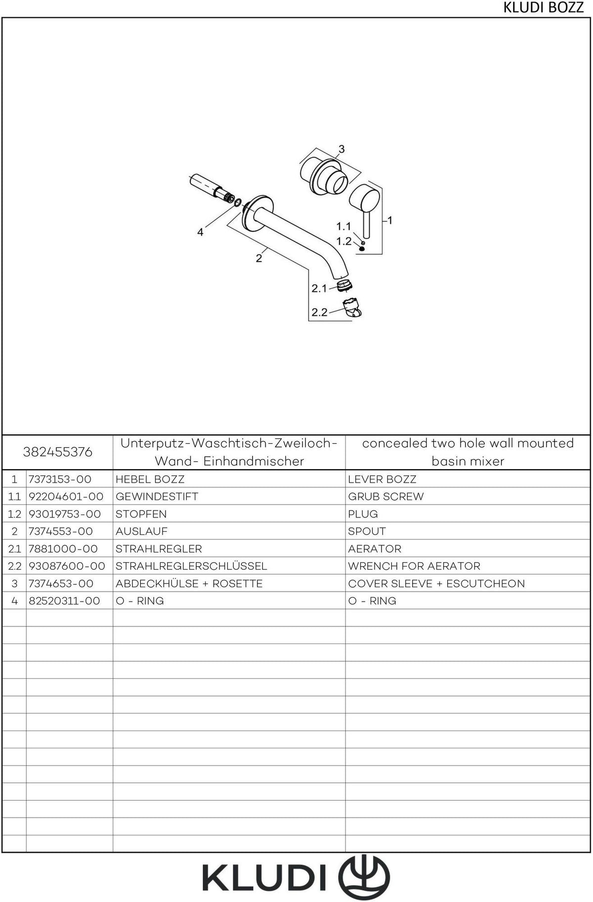 KLUDI BOZZ Waschtisch-Einhandmischer Unterputz 2-Loch chrom Ausladung 230 mm