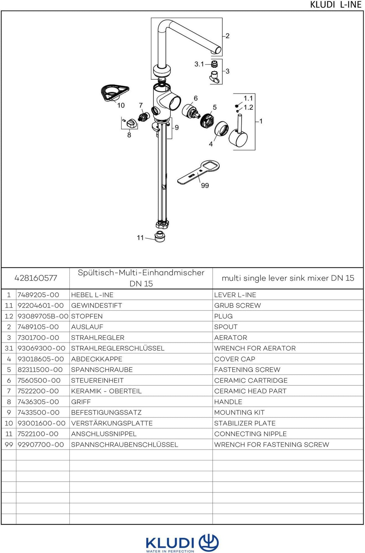 KLUDI L-INE Spültisch-Multi-Einhandmischer DN 15 chrom – mit Geräteanschluss & schwenkbarem Auslauf