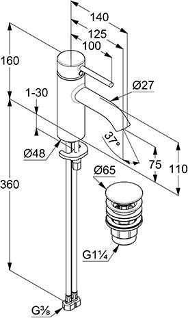 KLUDI BOZZ Waschtisch-Einhandhebelmischer mit Push-Open-Ablaufventil, Chrom
