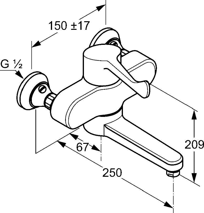 KLUDI MEDI CARE Wandarmatur Einhandmischer mit absperrbaren S-Anschlüssen, 250 mm Ausladung, Chrom